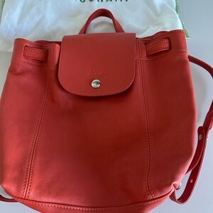 Longchamp Leather Backpack Orange/Red